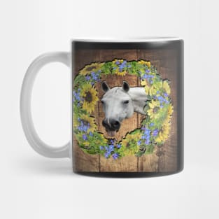 Farmhouse Horse Design, Sunflower Floral Wreath Horses Mug